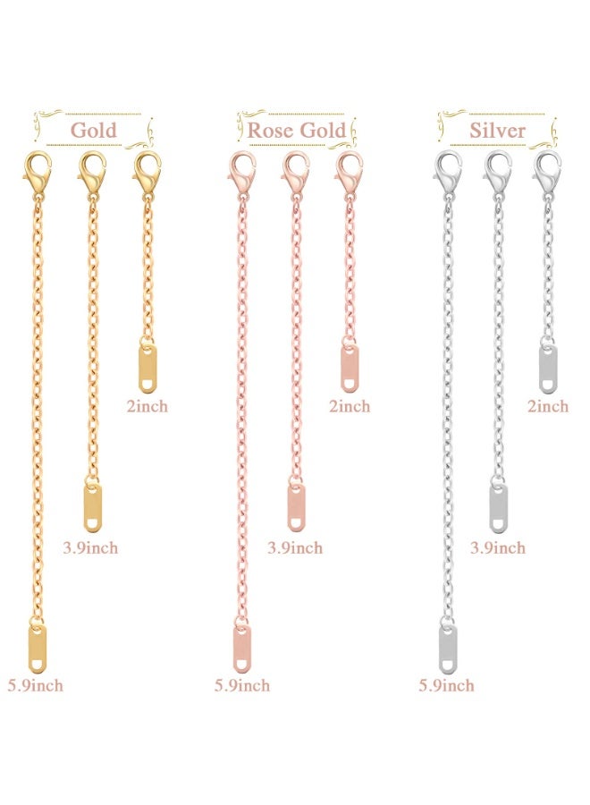 9 Pcs Necklace Extender, Chain Extenders for Necklaces, Delicate Stainless Steel Jewelry Chain Extenders for Bracelet Anklet Necklace (Gold/Silver/Rose Gold, 5/10/15cm) - Image 2