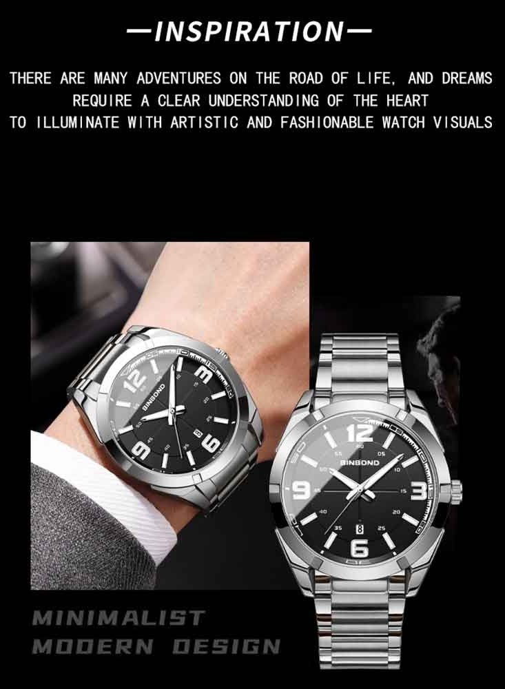 بينبوند ساعة يد رجالية كاجوال عصرية من الكوارتز مقاومة للماء ومضيئة ورياضية للأعمال - Image 3