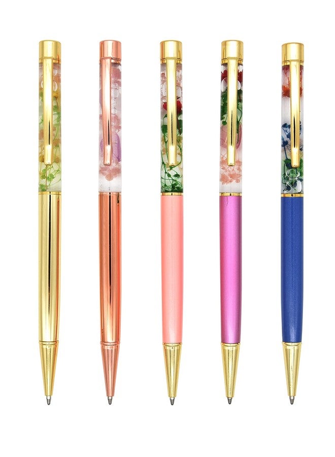 Gullor 5 Pieces Liquid Floral Ballpoint Pens for Gift, Fancy Metal Unique Flower Set for Desk Accessories, Multicolor - Image 3
