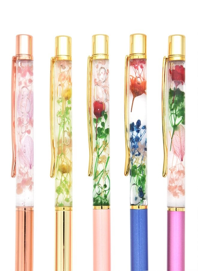 Gullor 5 Pieces Liquid Floral Ballpoint Pens for Gift, Fancy Metal Unique Flower Set for Desk Accessories, Multicolor - Image 4
