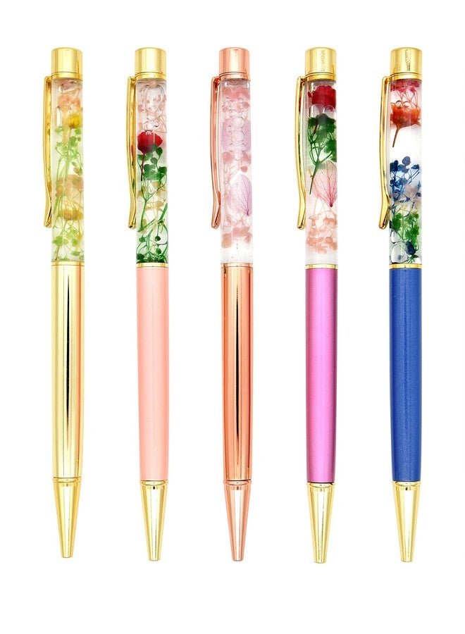 Gullor 5 Pieces Liquid Floral Ballpoint Pens for Gift, Fancy Metal Unique Flower Set for Desk Accessories, Multicolor - Image 2