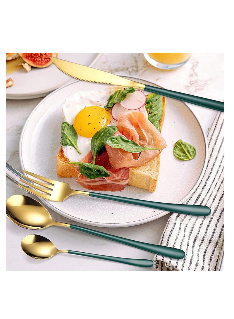 XiuWoo Portable Reusable Cutlery Set, Travel Utensils Set with Case, Stainless Steel Flatware Including Knife Fork Spoon Chopsticks Straws Brush, Dishwasher Safe (8Pcs Green golden)  - Image 3
