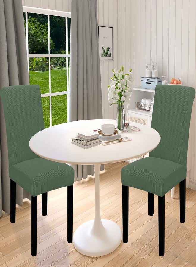 Easy-Going غطاء كرسي طعام مقاوم للماء 100% سهل الاستخدام مجموعة من 2، غطاء كرسي بارسون جاكار قابل للتمدد قابل للإزالة قابل للغسل لحماية الكراسي في المنزل، المطعم، الحفلات (كبير جداً، أخضر رمادي) - Image 2