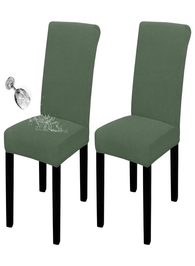 Easy-Going غطاء كرسي طعام مقاوم للماء 100% سهل الاستخدام مجموعة من 2، غطاء كرسي بارسون جاكار قابل للتمدد قابل للإزالة قابل للغسل لحماية الكراسي في المنزل، المطعم، الحفلات (كبير جداً، أخضر رمادي) - Image 1