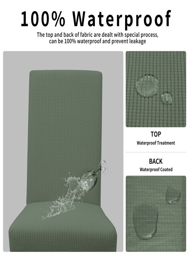 Easy-Going غطاء كرسي طعام مقاوم للماء 100% سهل الاستخدام مجموعة من 2، غطاء كرسي بارسون جاكار قابل للتمدد قابل للإزالة قابل للغسل لحماية الكراسي في المنزل، المطعم، الحفلات (كبير جداً، أخضر رمادي) - Image 3