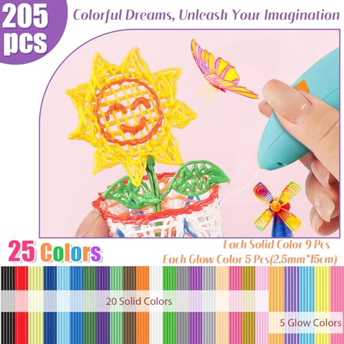 Diteryy 205 Pcs 3D Pen Printer Filament Refill for Start 3D Pen,25 Colors 2.5mm Thick Low Print Temperature PCL Filament Only Fit for 3Doodler Pens,Each Length 6 Inch - Image 3
