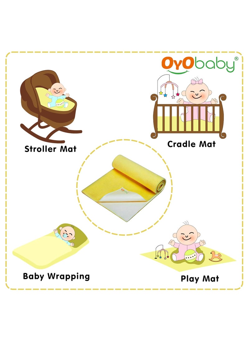 OYO BABY - OYO BABY 100% Waterproof Polycotton Toddler Baby Dry Sheet, Extra Absorbent Infant Bed Sheet for New Born & Toddler Babies, Baby Bed Protector for Toddler Children, Medium Size, 100 X 70 cm, Yellow - Image 1