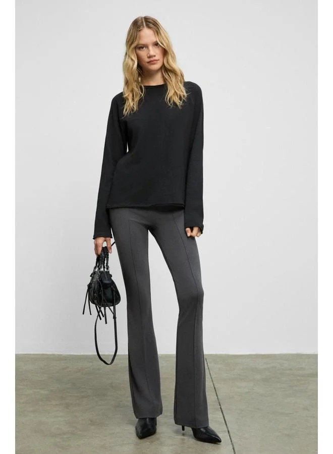 GRIMELANGE KISSORA Women's Organic Cotton Round Neck Raglan Long Sleeve Relax Fit Anthracite Blouse.