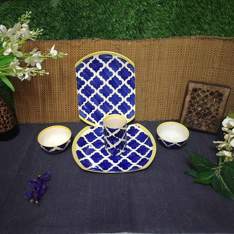 Caffeine Ceramic Handmade Blue Umrao Combo Dinner Set (5 pcs.) - Image 2