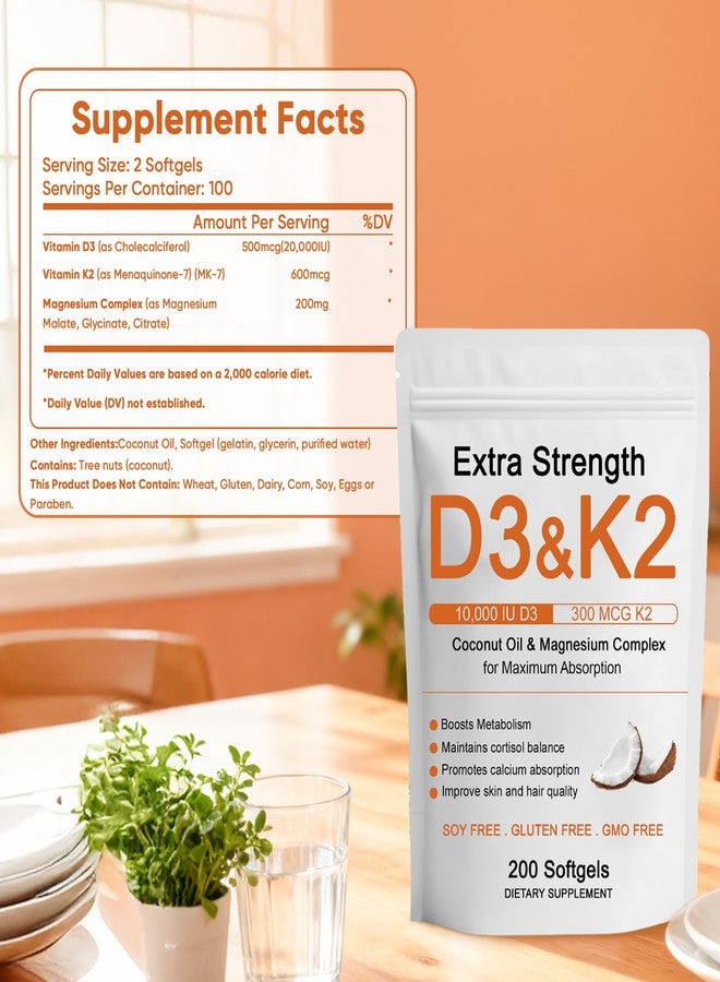 WDVNEX Vitamin D3 K2 Magnesium Complex, Extra Strength D3 & K2 with Triple Magnesium Softgels, D3 + K2 (Mk-7) | Support Bone & Immune | Improve Energy | Non-GMO, 200 Softgels (1) (1) - Image 2