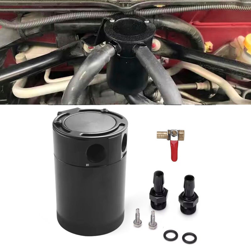 ZHSYMX Universal 150ml Oil Catch Can Baffled 2 Port Oil Catch Tank Kit Universal Oil Separator Reservoir Tank with Drain Valve - Image 1