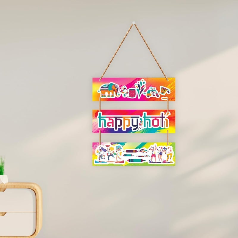 CVANU CVANU Festival of Colors People Celebrated Happy Holi Printed Wooden Wall Art Hanging Board for Holi Wall Decotation 105inch x 125inch_Colorful Prints  - Image 1
