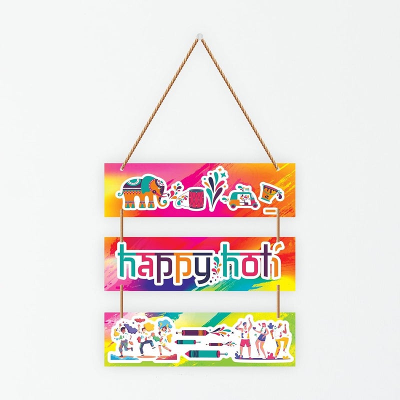 CVANU CVANU Festival of Colors People Celebrated Happy Holi Printed Wooden Wall Art Hanging Board for Holi Wall Decotation 105inch x 125inch_Colorful Prints  - Image 2