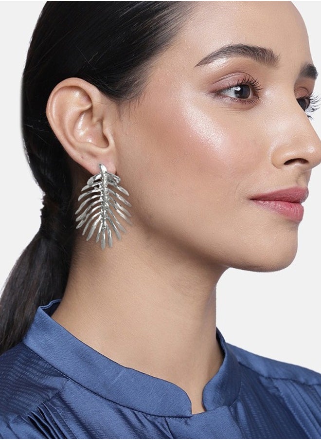 Just Peachy Just Peachy Silver-Plated Leaf Shaped Over-Sized Stud Earrings ? Elegant and Unique Jewelry for Women ? Hypoallergenic, Lightweight, and Comfortable ? Perfect for Adding to Any Outfit  - Image 2
