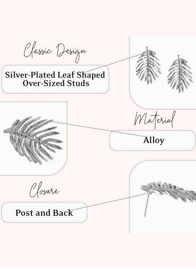 Just Peachy Just Peachy Silver-Plated Leaf Shaped Over-Sized Stud Earrings ? Elegant and Unique Jewelry for Women ? Hypoallergenic, Lightweight, and Comfortable ? Perfect for Adding to Any Outfit  - Image 4