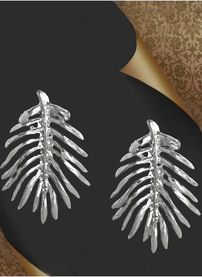 Just Peachy Just Peachy Silver-Plated Leaf Shaped Over-Sized Stud Earrings ? Elegant and Unique Jewelry for Women ? Hypoallergenic, Lightweight, and Comfortable ? Perfect for Adding to Any Outfit  - Image 3