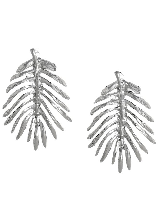 Just Peachy Just Peachy Silver-Plated Leaf Shaped Over-Sized Stud Earrings ? Elegant and Unique Jewelry for Women ? Hypoallergenic, Lightweight, and Comfortable ? Perfect for Adding to Any Outfit  - Image 1