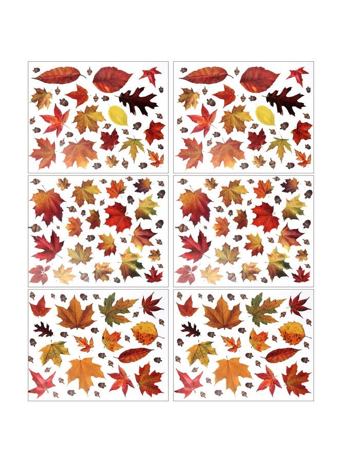 CCINEE CCINEE 216pcs Maple Window Clings 6 Sheets Fall Leaves Assorted Maple Oak Leaves Acorns Window Stickers for Autumn Thanksgiving Halloween Seasonal Holiday Glass Window Decorations  - Image 2