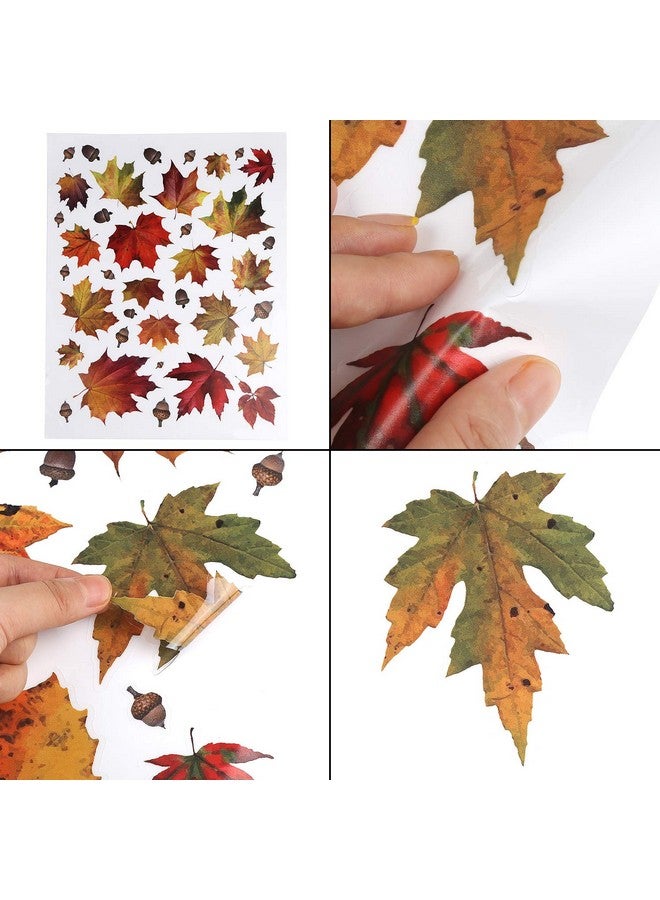 CCINEE CCINEE 216pcs Maple Window Clings 6 Sheets Fall Leaves Assorted Maple Oak Leaves Acorns Window Stickers for Autumn Thanksgiving Halloween Seasonal Holiday Glass Window Decorations  - Image 4