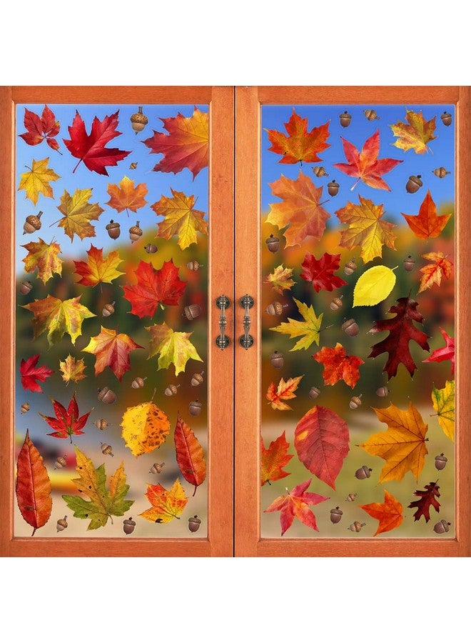 CCINEE CCINEE 216pcs Maple Window Clings 6 Sheets Fall Leaves Assorted Maple Oak Leaves Acorns Window Stickers for Autumn Thanksgiving Halloween Seasonal Holiday Glass Window Decorations  - Image 1