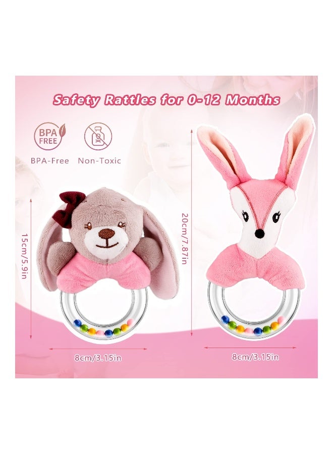 2PCS Baby Rattle Toys for 0-12 Months, Newborn Baby Rattles Teething Ring Sensory Plush Toy Ring Rattle Toy Shower Gift Sensory Plush Toy Set for 0 3 6 9 12 Month Infant Boys Girls (Fox/Rabbit)  - Image 2