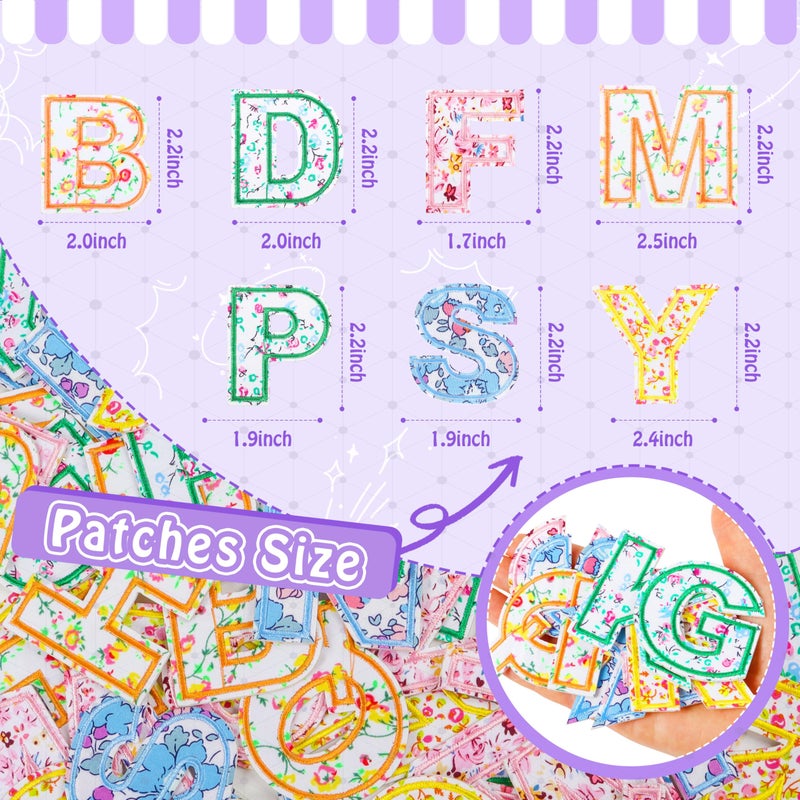 NICEVINYL Self-Adhesive Letter Patches for Kids Bags: NICEVINYL 52PCS Floral Fabric Varsity Letters Stick on Patches for Caps - Colorful A-Z Alphabet Sticker for Clothing Jackets Jeans - Image 2