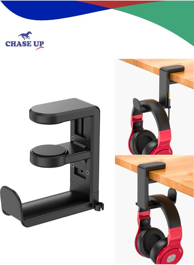 Chase Up PC Gaming Headset Headphone Hook Holder Hanger Mount, Headphones Stand with Adjustable & Rotating Arm Clamp, Under Desk Design, Universal Fit, Built in Cable Clip O  - Image 1