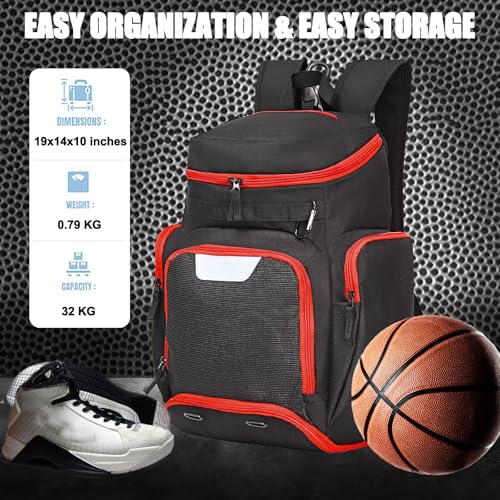 LARIPOP Large Basketball Backpack Sports Gym Bag with Ball Holder Ventilated Shoe Compartment Insulated Cooler Pockets Reflective Strips Fence Hook for Men Youth Athletic Training - Image 3