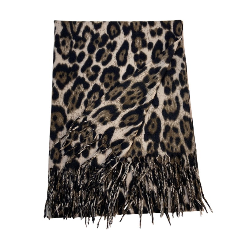 CXQRR Women Fashion Leopard Pashmina Winter Cashmere Scarf Soft Long Double-sided Style Tassels Oversize Warm Shawl Scarves Wraps - Image 5