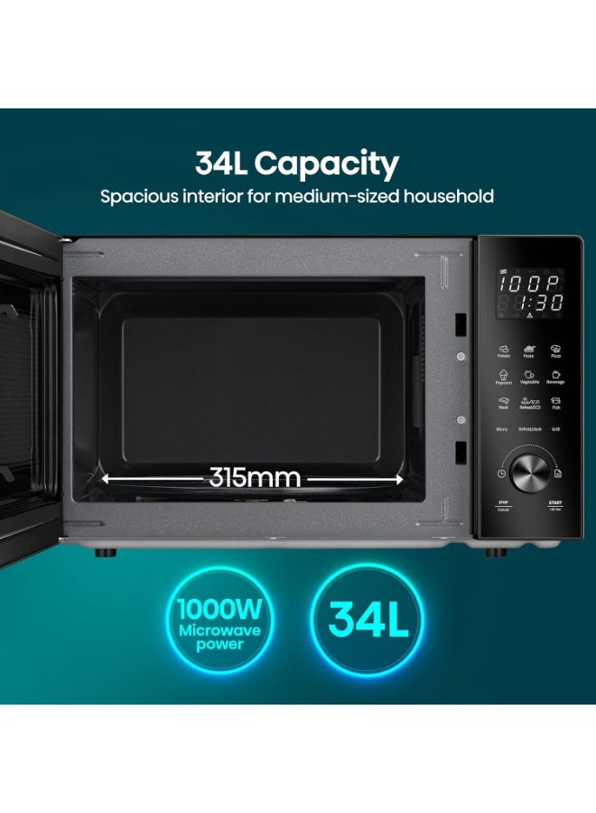 Hisense 34 Liters, Large Microwave Oven and Grill Combo, 1000W, 10 Power Levels, 9 Preset Menus, Anti Bacteria, Ceramic Interiors, Touch Control, H34MOBS10HG 34 L 1200 W H34MOBS10HG black - Image 4
