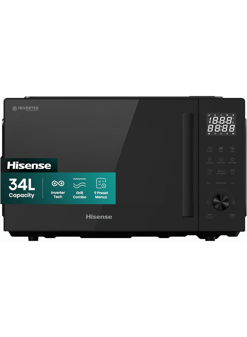 Hisense 34 Liters, Large Microwave Oven and Grill Combo, 1000W, 10 Power Levels, 9 Preset Menus, Anti Bacteria, Ceramic Interiors, Touch Control, H34MOBS10HG 34 L 1200 W H34MOBS10HG black - Image 1