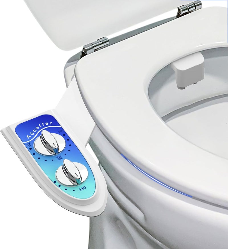 Aünsffer Bidet Attachment for Toilet, Non-Electric Fresh Cold Water, Toilet Bidet with Dual Nozzles Sprayer, Adjustable Water Pressure Control, 3 Modes Wash (Feminine/Bidet Wash + Self-Cleaning) - Image 1