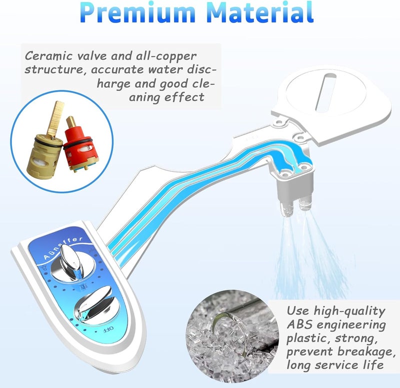 Aünsffer Bidet Attachment for Toilet, Non-Electric Fresh Cold Water, Toilet Bidet with Dual Nozzles Sprayer, Adjustable Water Pressure Control, 3 Modes Wash (Feminine/Bidet Wash + Self-Cleaning) - Image 2