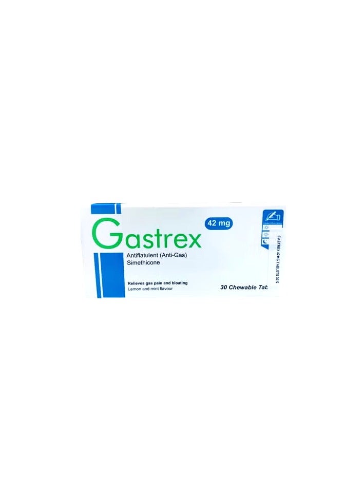 Gastrex Antiflatulent Simethicone 42mg Chewable Tablets – Fast Relief from Gas, Bloating & Stomach Discomfort (30 Tablets) - Image 1