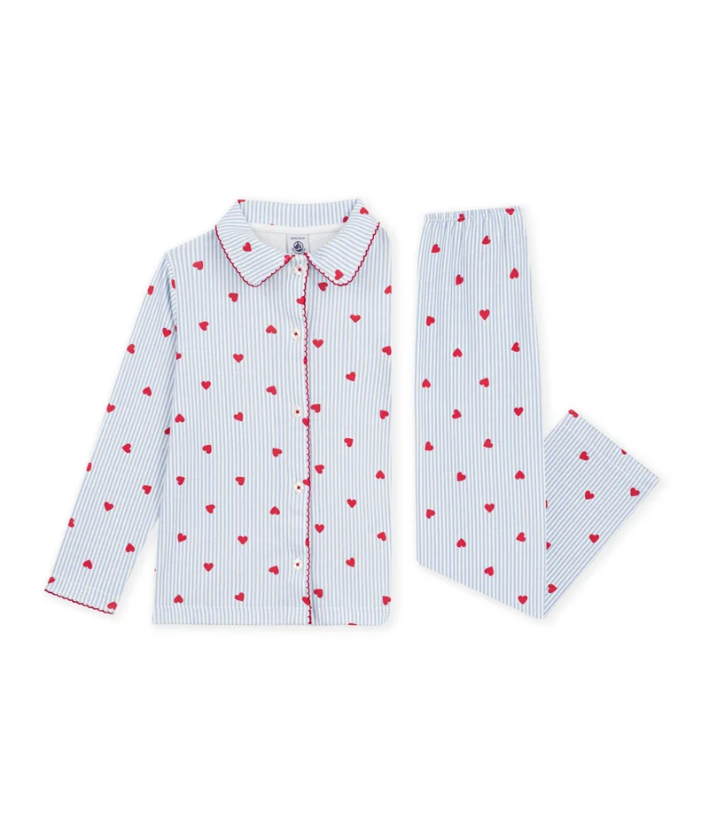 Petit Bateau Children's Buttoned Heart Pattern Cotton Pyjamas