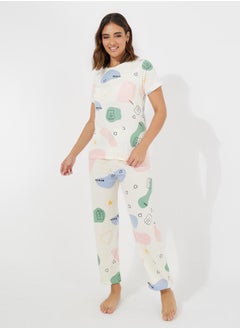 Styli AOP Print T-Shirt and Pyjama Set  - Image 1