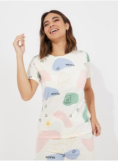 Styli AOP Print T-Shirt and Pyjama Set  - Image 2