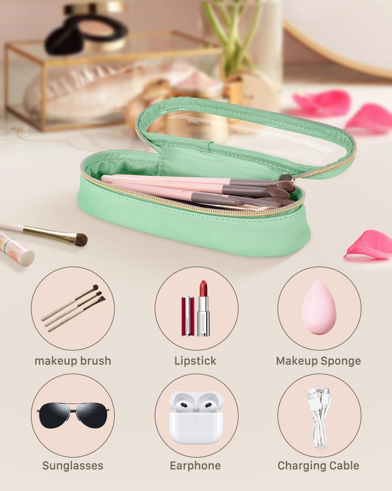 Soimeat Clear Travel Makeup Brush Holder, Leather Makeup Brush Toiletry Bag, Mint Green, Small, Clear Travel Makeup Brush Bag - Image 2