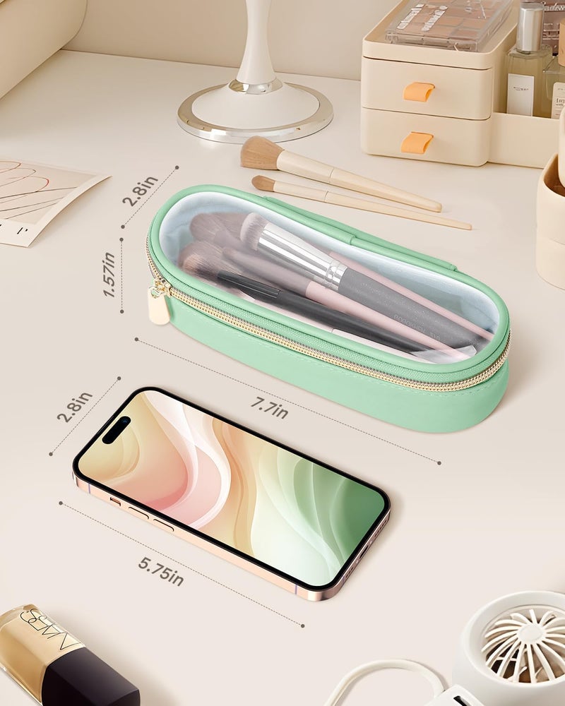 Soimeat Clear Travel Makeup Brush Holder, Leather Makeup Brush Toiletry Bag, Mint Green, Small, Clear Travel Makeup Brush Bag - Image 3