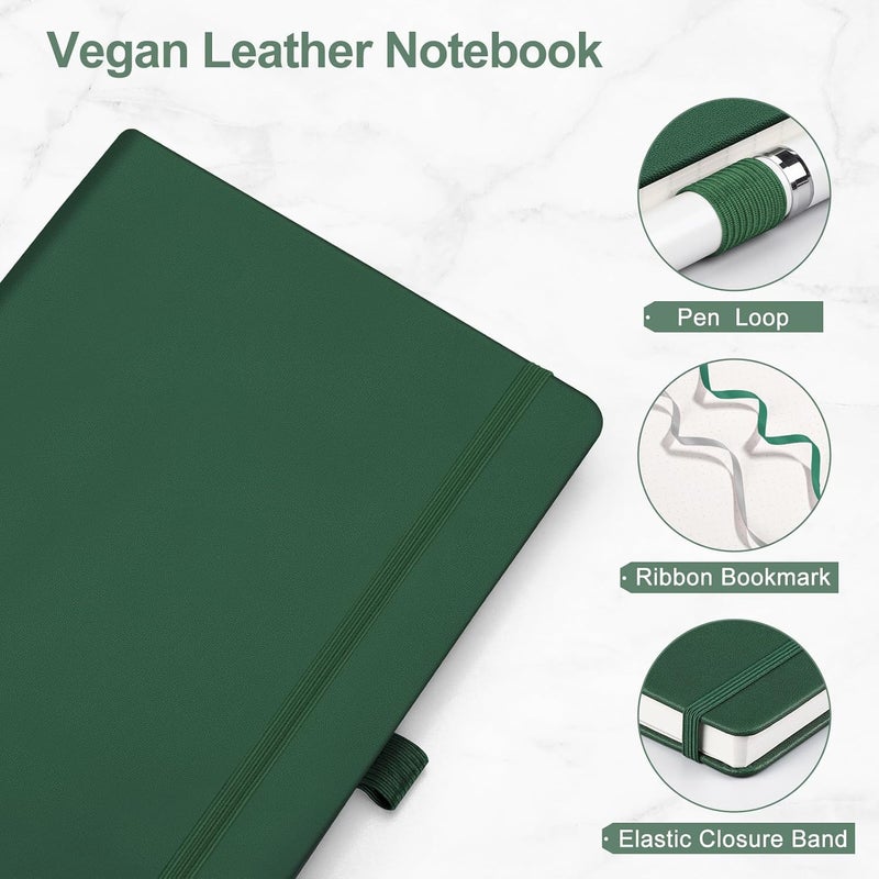 EMSHOI A5 Notebook, Hardcover Dotted Journal, 160 Pages, 120GSM, Dark Green | 120GSM Thick Paper, PU Leather Dot Notebook with Stencils & Inner Pocket for Bullet Journaling, 14.5 x 21cm - Image 3