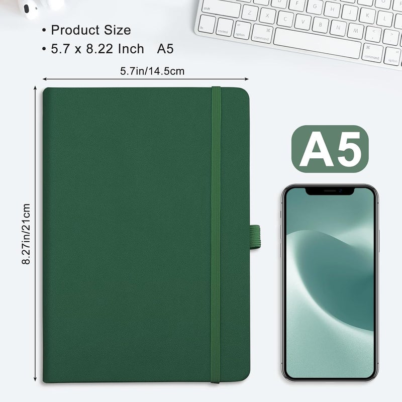EMSHOI A5 Notebook, Hardcover Dotted Journal, 160 Pages, 120GSM, Dark Green | 120GSM Thick Paper, PU Leather Dot Notebook with Stencils & Inner Pocket for Bullet Journaling, 14.5 x 21cm - Image 4