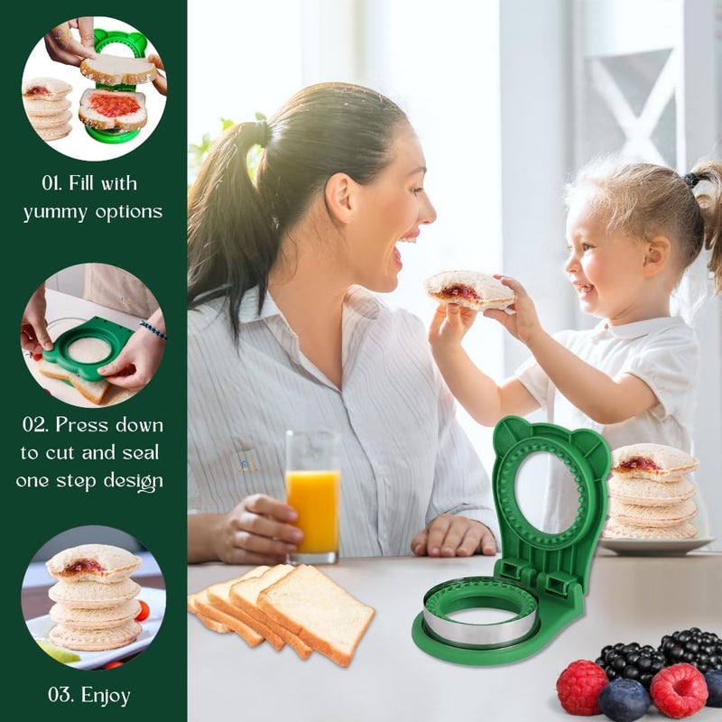Gradient Mode Sandwich Cutter and Sealer, Kids Bread Decruster, DIY Cookie Cutter, Great for Lunchbox and Bento Box - Green - Image 3