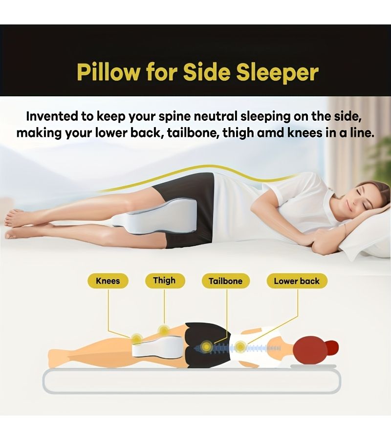 Grey White Memory Foam Knee Pillow for Side Sleepers 14 Inch Long Leg Cushion Keeps Knees Separated Neutral Alignment Washable Breathable Cooling Cover Ideal Gift - Image 4