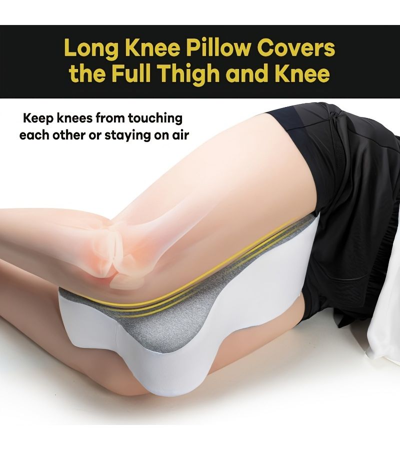 Grey White Memory Foam Knee Pillow for Side Sleepers 14 Inch Long Leg Cushion Keeps Knees Separated Neutral Alignment Washable Breathable Cooling Cover Ideal Gift - Image 2