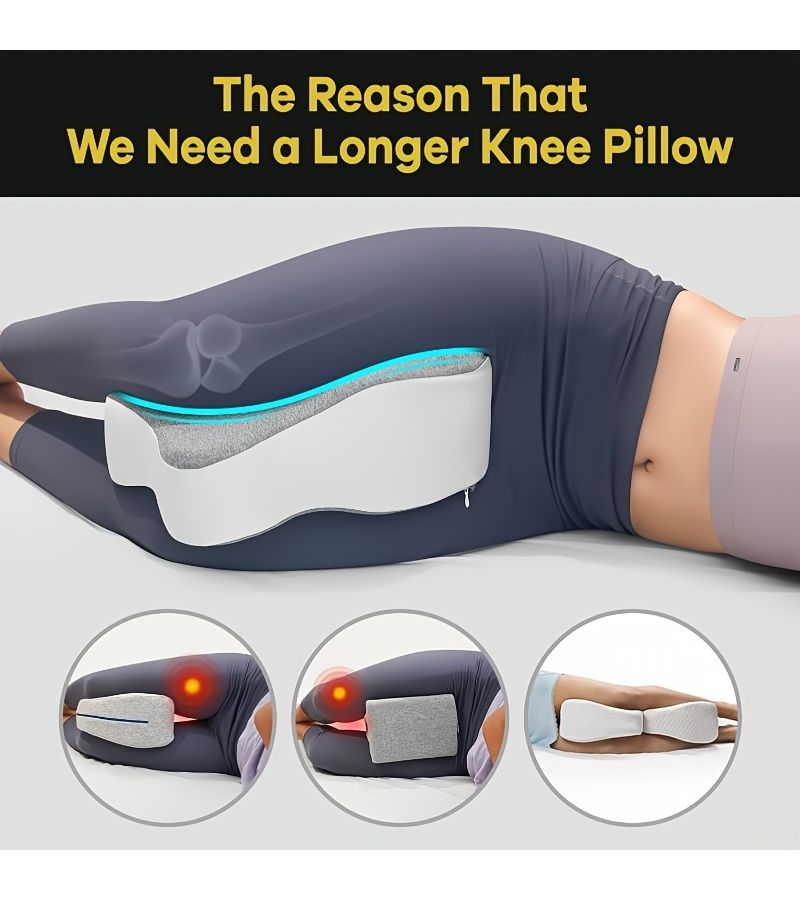 Grey White Memory Foam Knee Pillow for Side Sleepers 14 Inch Long Leg Cushion Keeps Knees Separated Neutral Alignment Washable Breathable Cooling Cover Ideal Gift - Image 3