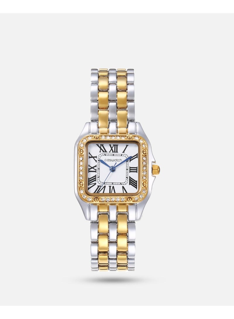 Women's square watch in two colors, decorated with rhinestones - Image 2