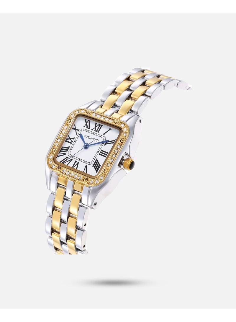 Women's square watch in two colors, decorated with rhinestones - Image 1