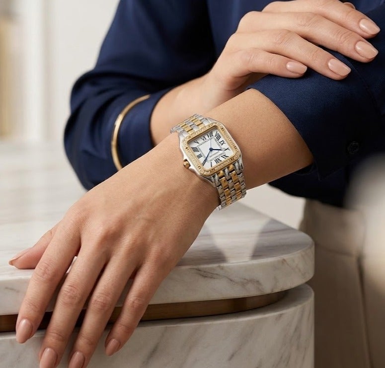 Women's square watch in two colors, decorated with rhinestones - Image 3