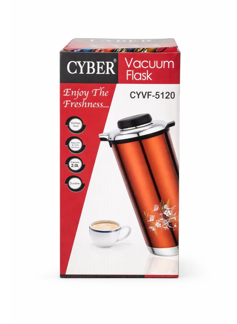 CYBER Vacuum Flask CYVF-5120  2.0L Stainless Steel  Hot & Cold Retention for Hours  Durable & Easy to Use  Floral Design  Portable Beverage Container  Enjoy the Freshness Everyday - Image 1
