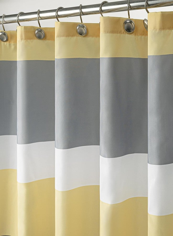 Sunlit Yellow Gray Horizontal Stripes Water-Repellent Fabric Shower Curtain with Reinforced Metal Grommets Refreshing Striped Design Bathroom Decor - Image 2